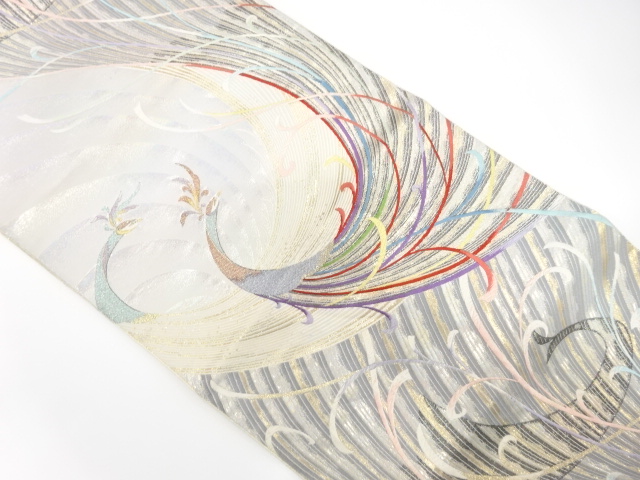 アンティーク　オーロラ箔　孔雀模様織り出し袋帯（材料）